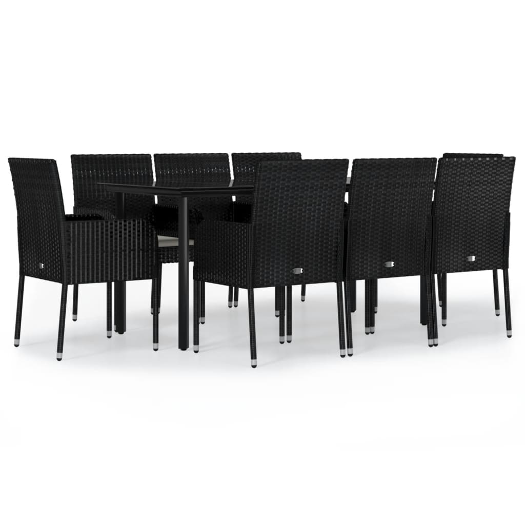 Set da Pranzo da Giardino 9 pz con Cuscini Nero in Polyrattan | homemem39