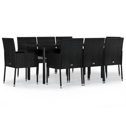 Set da Pranzo da Giardino 9 pz con Cuscini Nero in Polyrattan | homemem39
