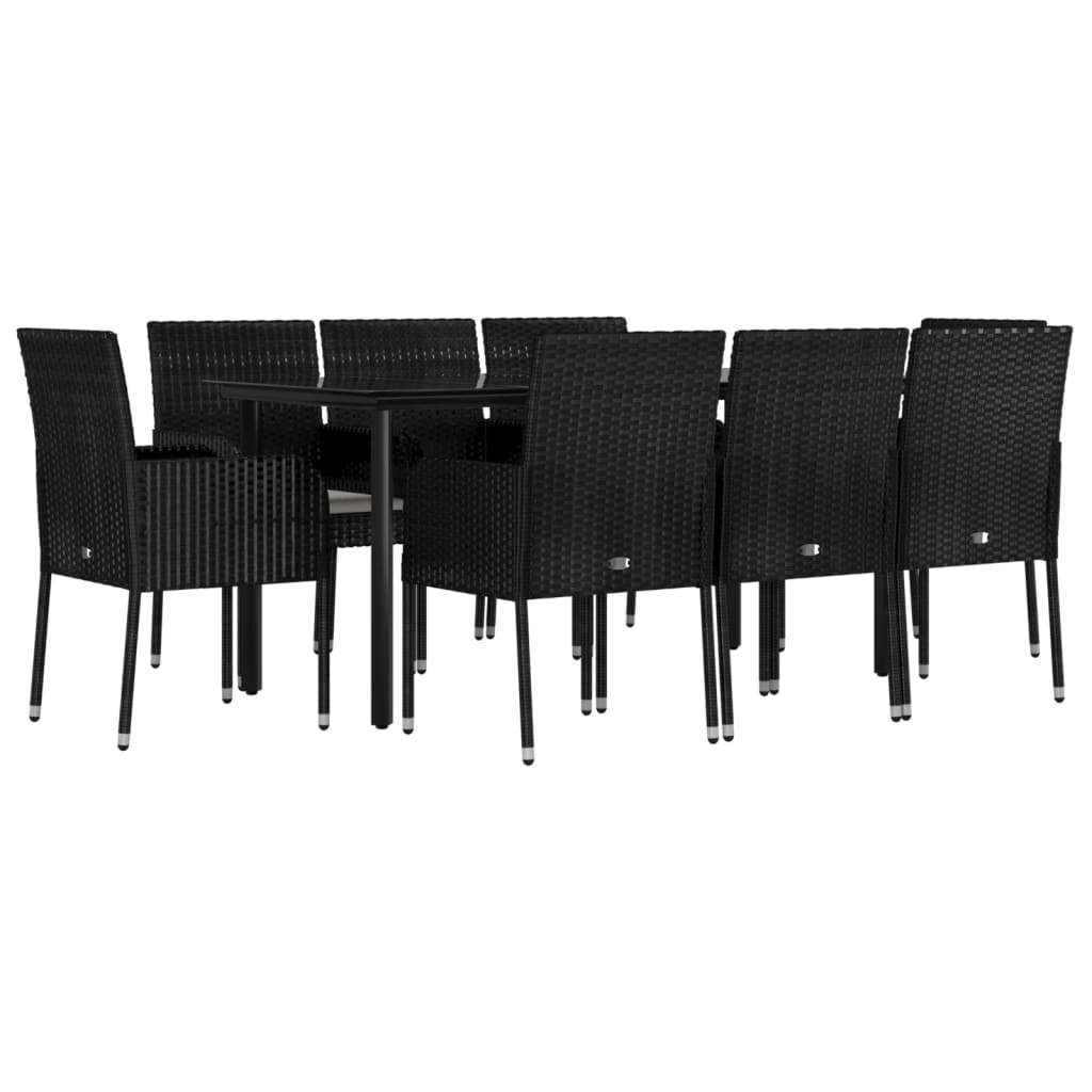Set da Pranzo da Giardino 9 pz con Cuscini Nero in Polyrattan - homemem39