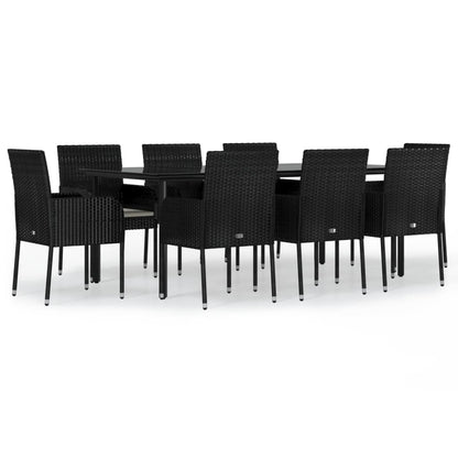 Set da Pranzo da Giardino 9 pz con Cuscini Nero in Polyrattan - homemem39