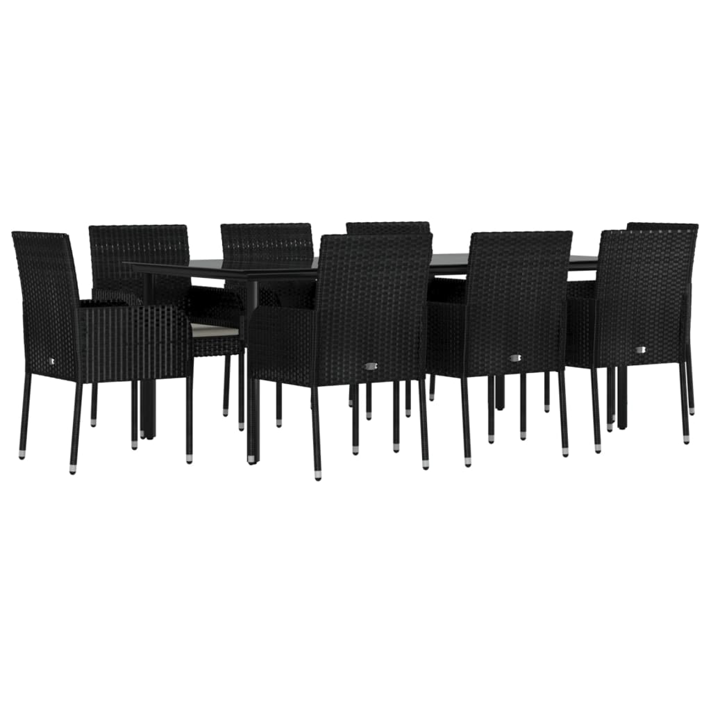 Set da Pranzo da Giardino 9 pz con Cuscini Nero in Polyrattan - homemem39