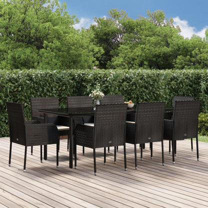 Set da Pranzo da Giardino 9 pz con Cuscini Nero in Polyrattan | homemem39