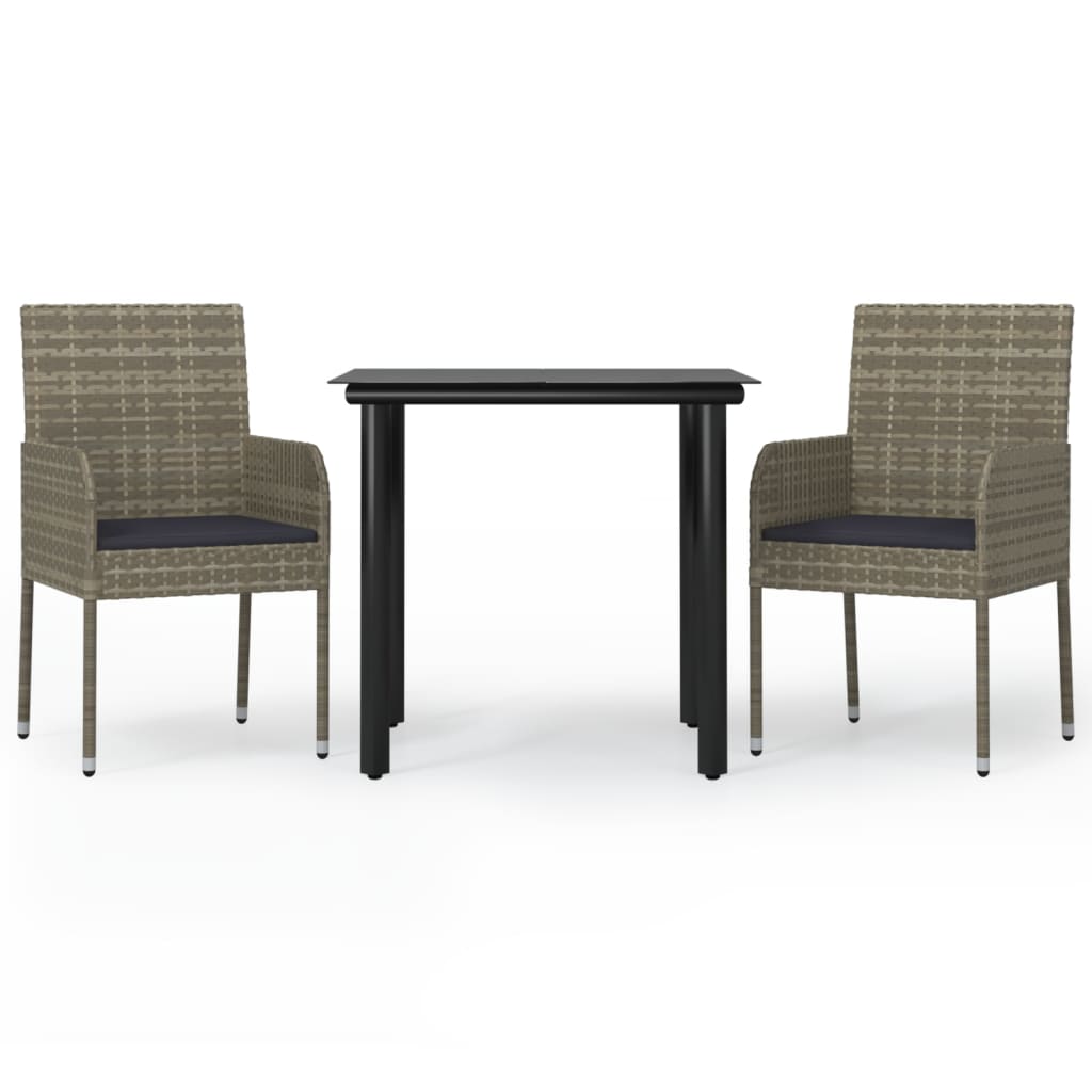 Set Salotto Giardino 3 pz con Cuscini Nero e Grigio Polyrattan | homemem39