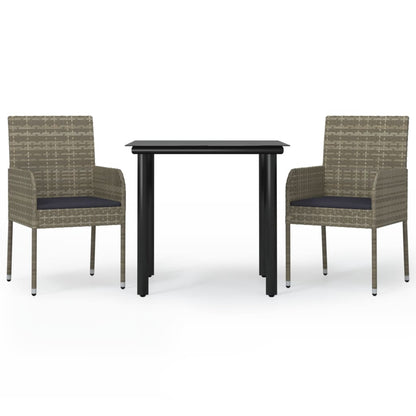 Set Salotto Giardino 3 pz con Cuscini Nero e Grigio Polyrattan | homemem39