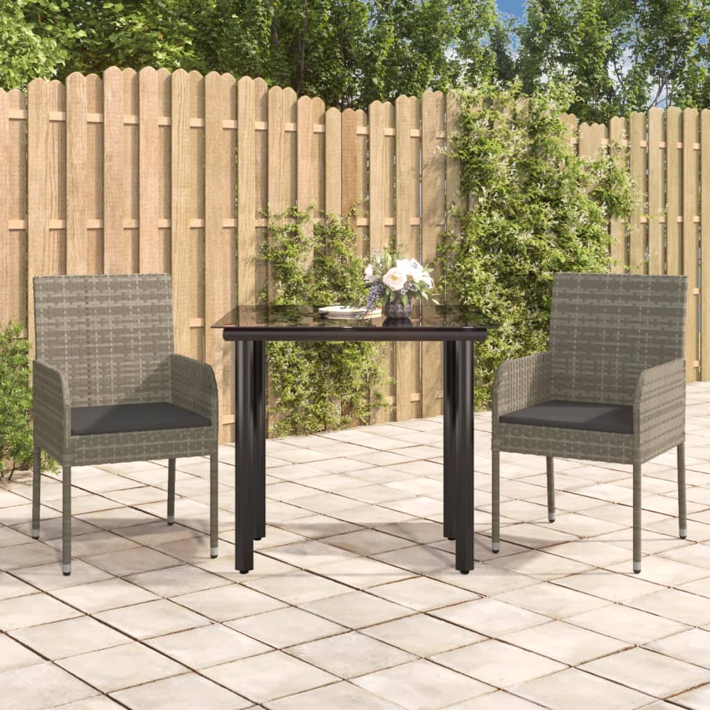 Set Salotto Giardino 3 pz con Cuscini Nero e Grigio Polyrattan - homemem39