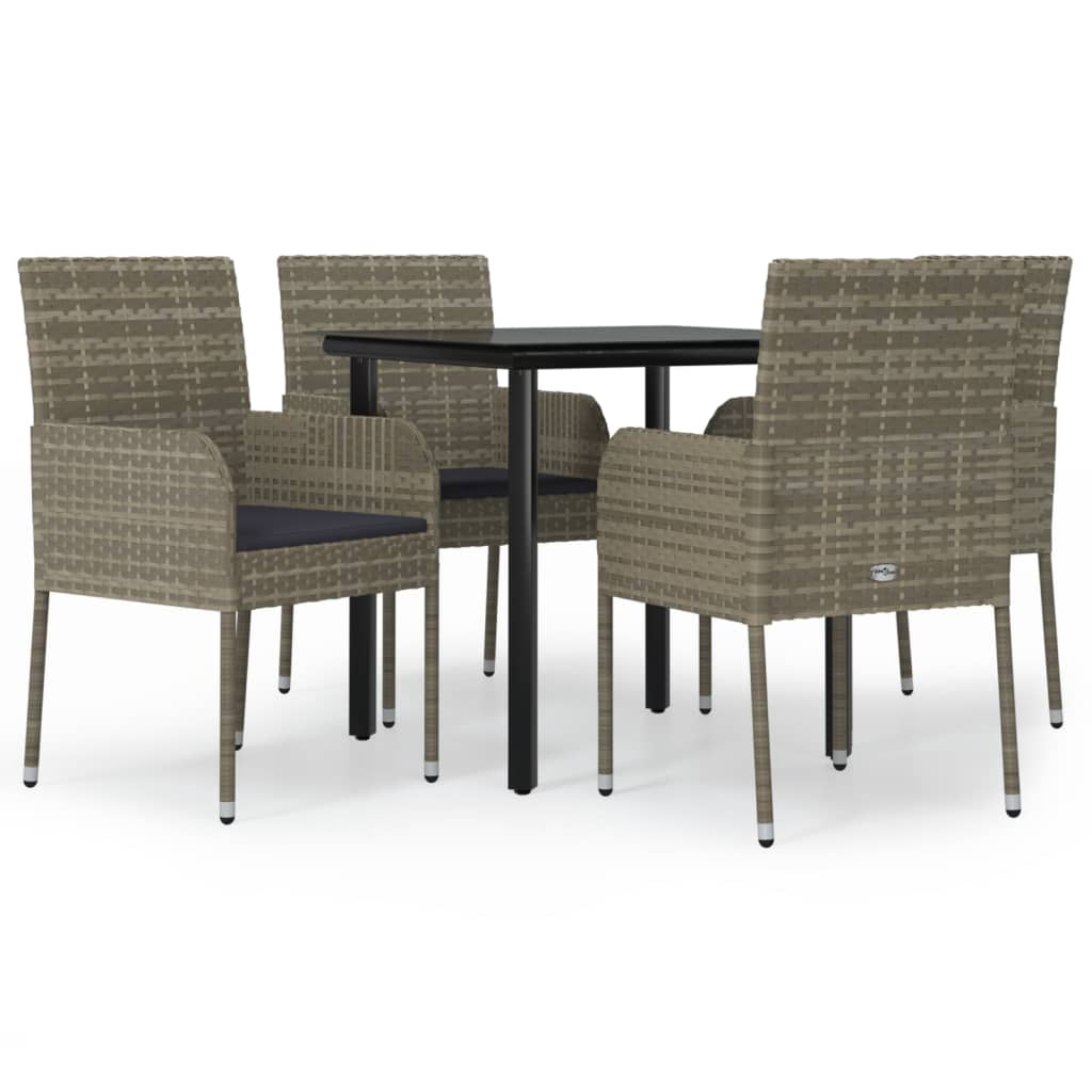 Set da Pranzo Giardino 5pz Nero e Grigio con Cuscini Polyrattan - homemem39