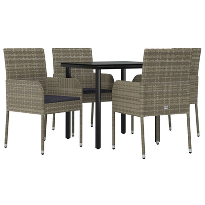 Set da Pranzo Giardino 5pz Nero e Grigio con Cuscini Polyrattan - homemem39