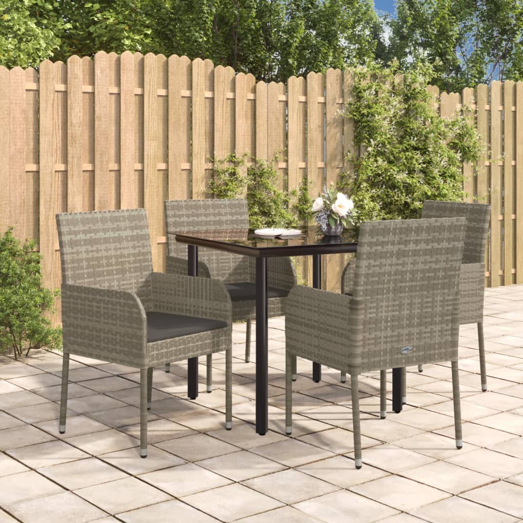 Set da Pranzo Giardino 5pz Nero e Grigio con Cuscini Polyrattan | homemem39