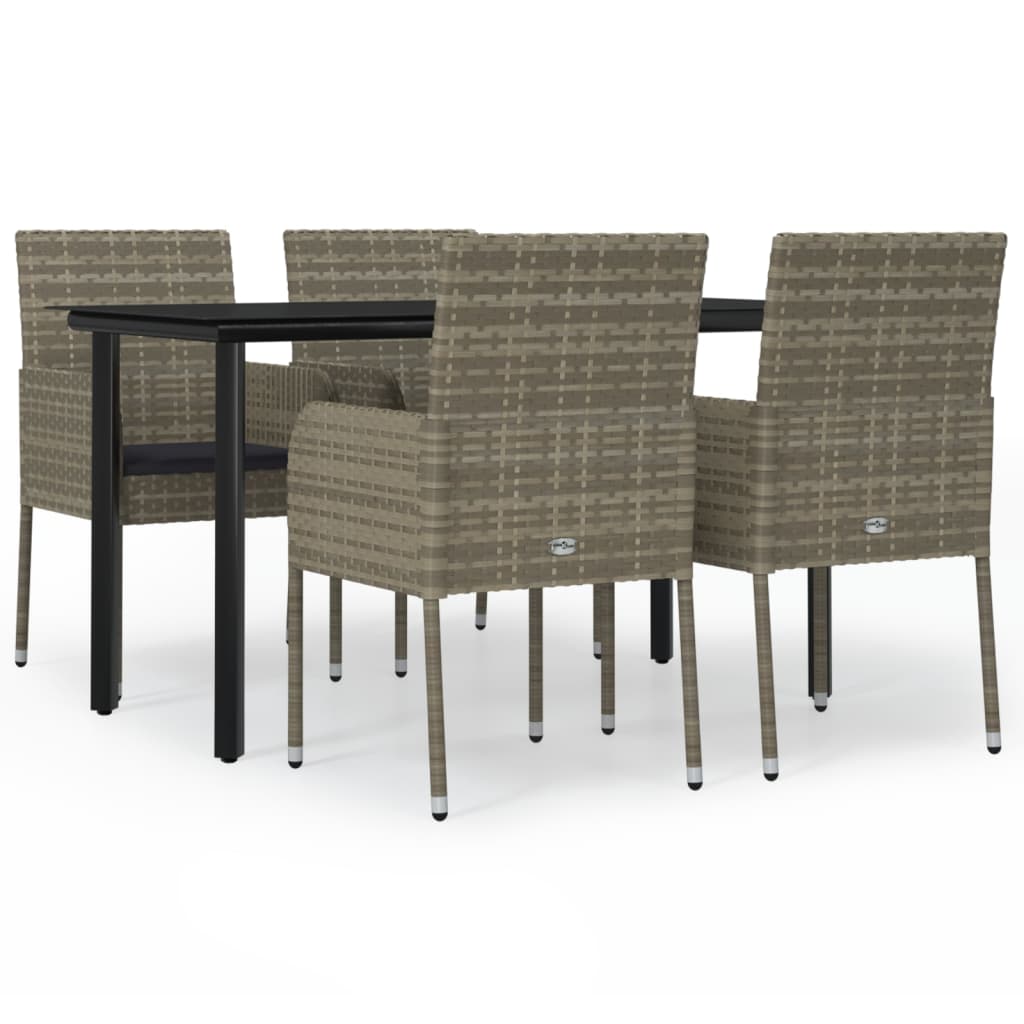 Set da Pranzo Giardino 5pz Nero e Grigio con Cuscini Polyrattan | homemem39