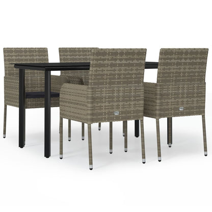 Set da Pranzo Giardino 5pz Nero e Grigio con Cuscini Polyrattan - homemem39