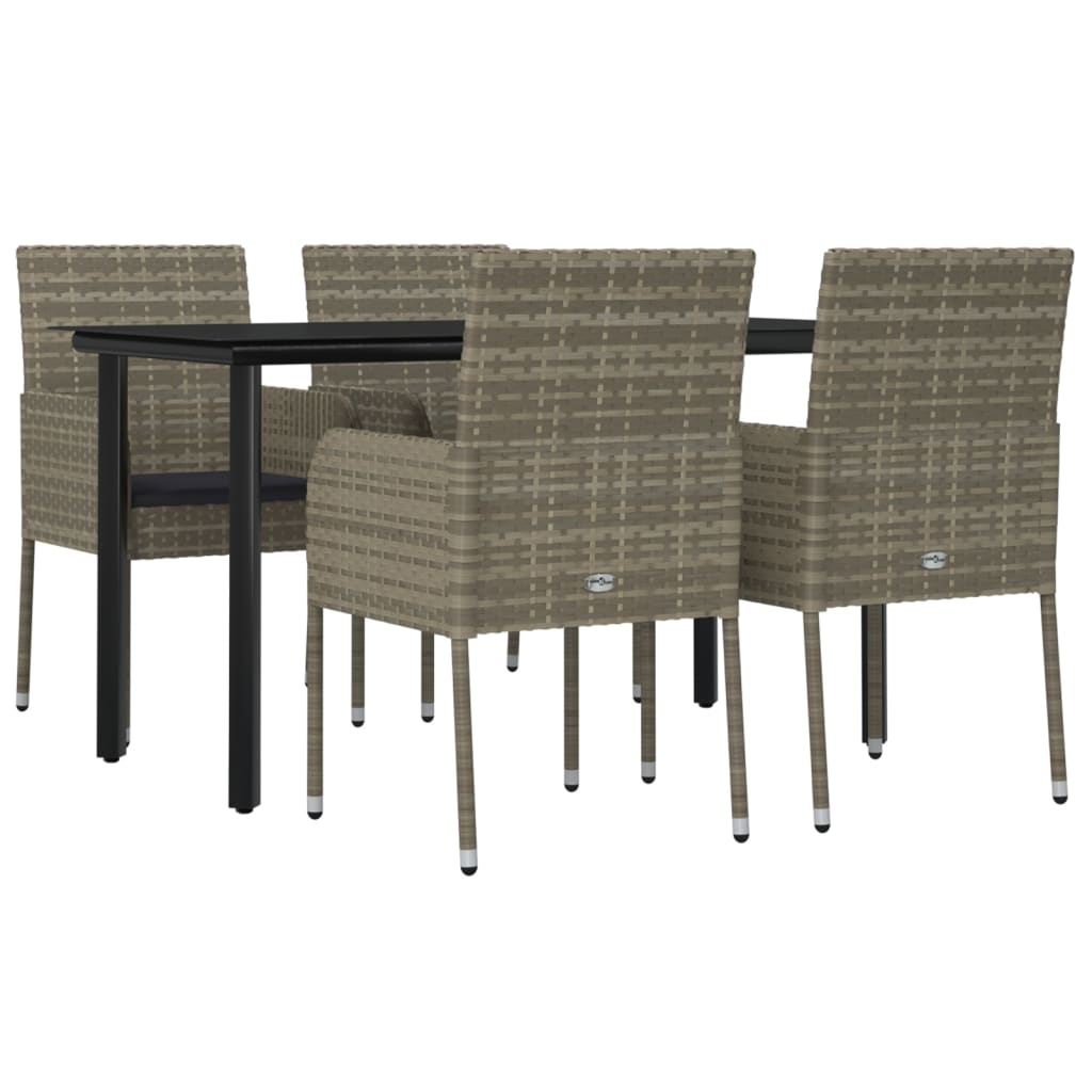 Set da Pranzo Giardino 5pz Nero e Grigio con Cuscini Polyrattan - homemem39