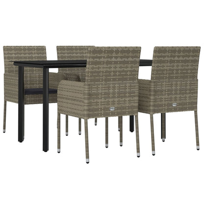 Set da Pranzo Giardino 5pz Nero e Grigio con Cuscini Polyrattan - homemem39