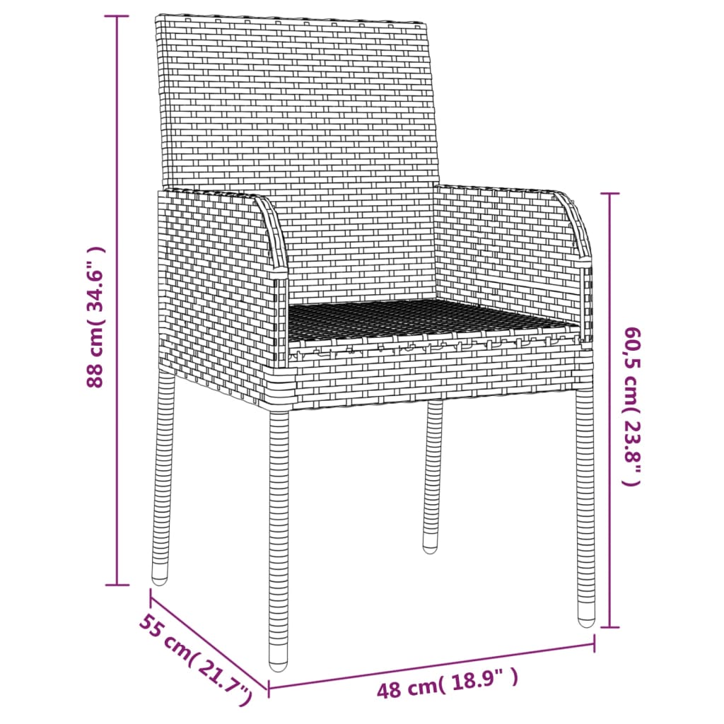 Set da Pranzo Giardino 5pz Nero e Grigio con Cuscini Polyrattan | homemem39