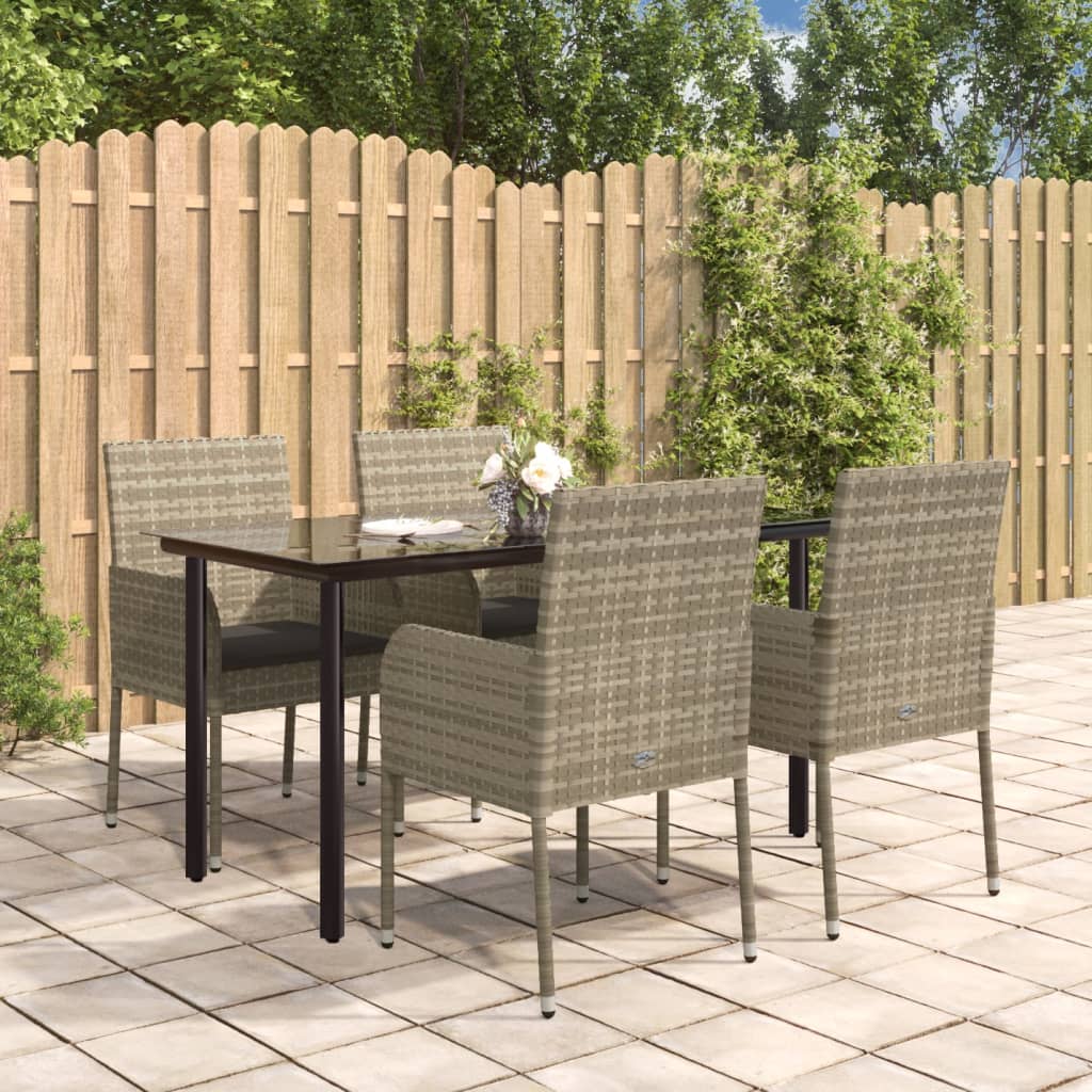 Set da Pranzo Giardino 5pz Nero e Grigio con Cuscini Polyrattan - homemem39