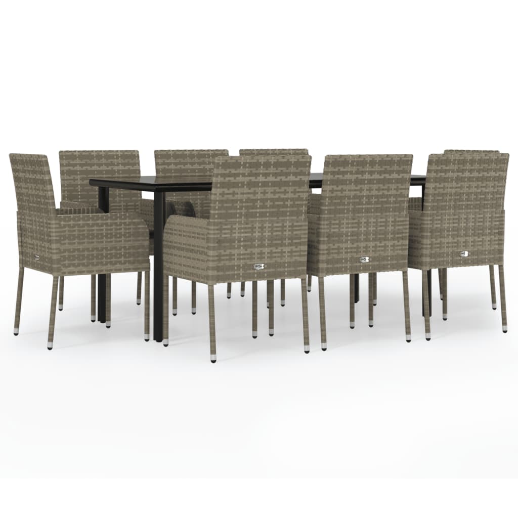 Set da Pranzo Giardino 9pz con Cuscini Nero e Grigio Polyrattan | homemem39