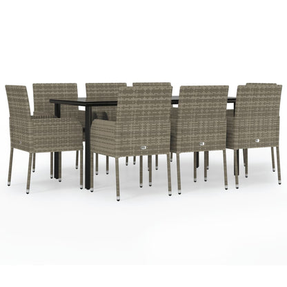 Set da Pranzo Giardino 9pz con Cuscini Nero e Grigio Polyrattan | homemem39