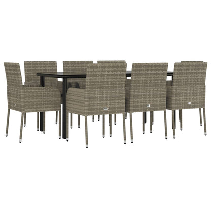 Set da Pranzo Giardino 9pz con Cuscini Nero e Grigio Polyrattan | homemem39