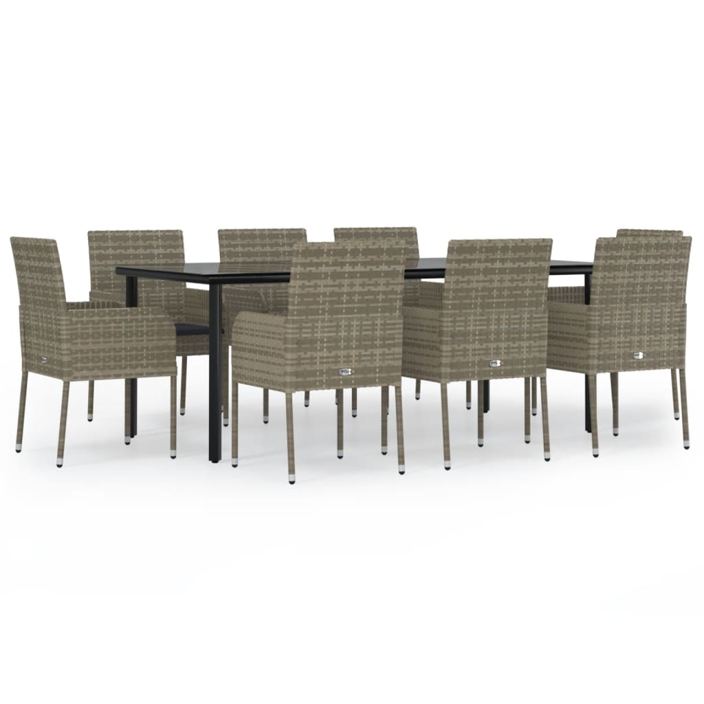 Set da Pranzo Giardino 9pz con Cuscini Nero e Grigio Polyrattan | homemem39