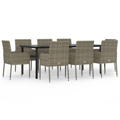 Set da Pranzo Giardino 9pz con Cuscini Nero e Grigio Polyrattan | homemem39