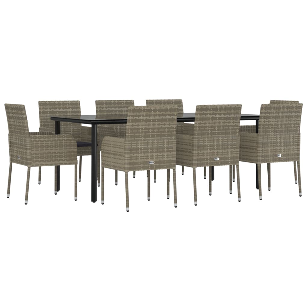 Set da Pranzo Giardino 9pz con Cuscini Nero e Grigio Polyrattan - homemem39