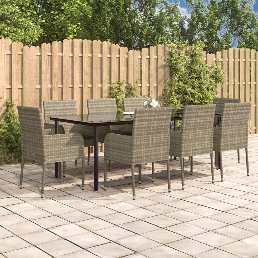 Set da Pranzo Giardino 9pz con Cuscini Nero e Grigio Polyrattan | homemem39