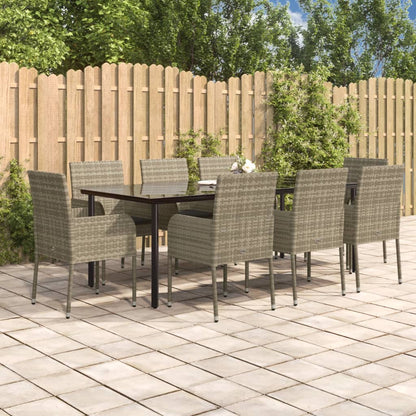 Set da Pranzo Giardino 9pz con Cuscini Nero e Grigio Polyrattan | homemem39