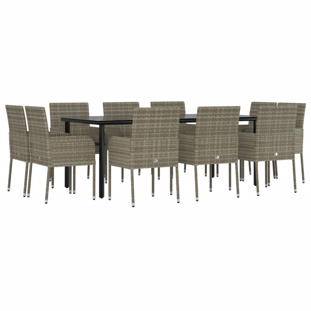 Set Mobili Giardino 11 pz con Cuscini Polyrattan Nero e Grigio | homemem39