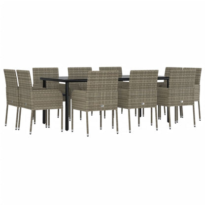 Set Mobili Giardino 11 pz con Cuscini Polyrattan Nero e Grigio | homemem39