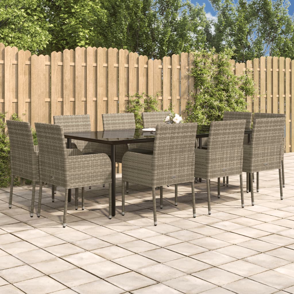 Set Mobili Giardino 11 pz con Cuscini Polyrattan Nero e Grigio | homemem39