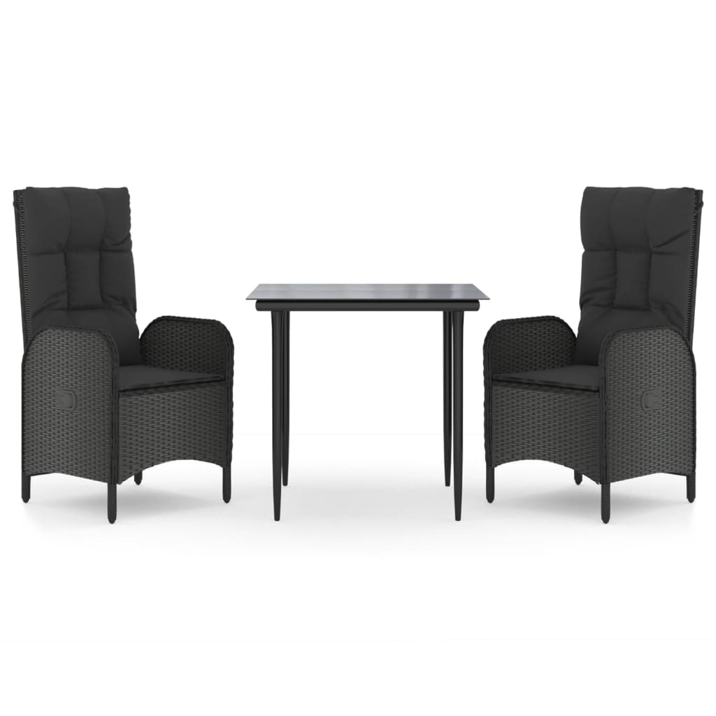Set da Pranzo da Giardino 3 pz con Cuscini Nero in Polyrattan | homemem39