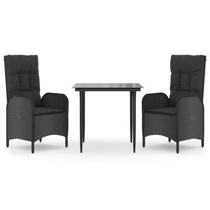 Set da Pranzo da Giardino 3 pz con Cuscini Nero in Polyrattan | homemem39