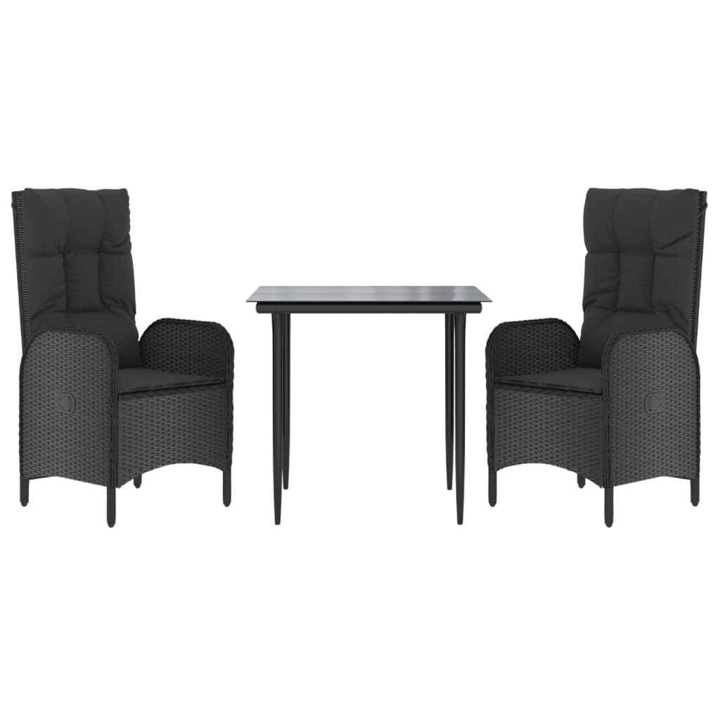 Set da Pranzo da Giardino 3 pz con Cuscini Nero in Polyrattan | homemem39