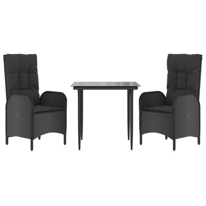 Set da Pranzo da Giardino 3 pz con Cuscini Nero in Polyrattan | homemem39