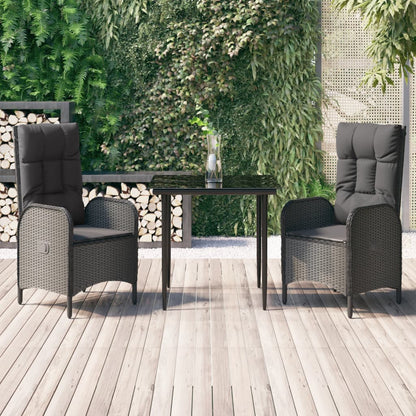 Set da Pranzo da Giardino 3 pz con Cuscini Nero in Polyrattan | homemem39