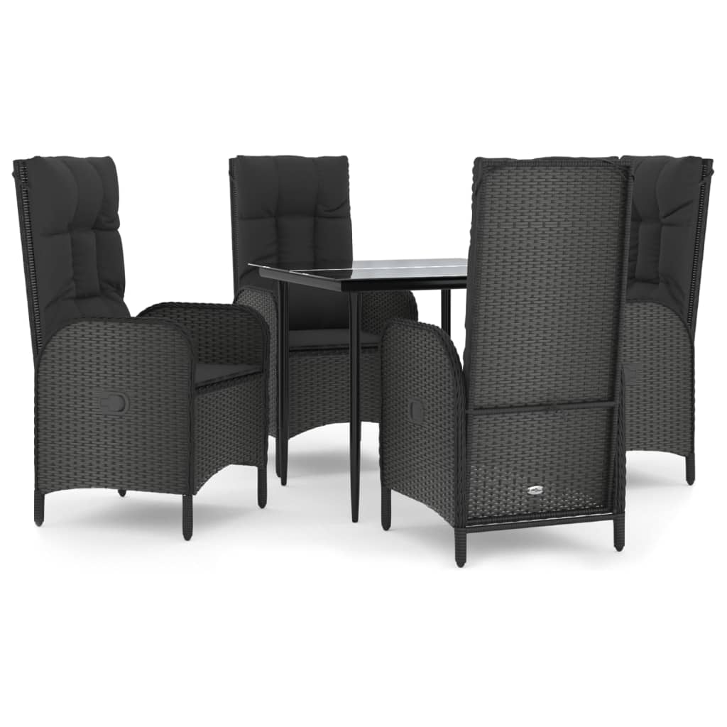 Set da Pranzo da Giardino 5 pz Nero con Cuscini in Polyrattan | homemem39