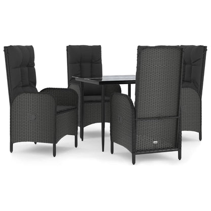 Set da Pranzo da Giardino 5 pz Nero con Cuscini in Polyrattan | homemem39
