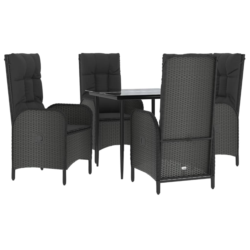 Set da Pranzo da Giardino 5 pz Nero con Cuscini in Polyrattan | homemem39