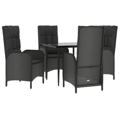Set da Pranzo da Giardino 5 pz Nero con Cuscini in Polyrattan | homemem39