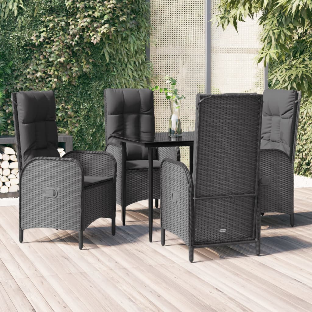 Set da Pranzo da Giardino 5 pz Nero con Cuscini in Polyrattan | homemem39