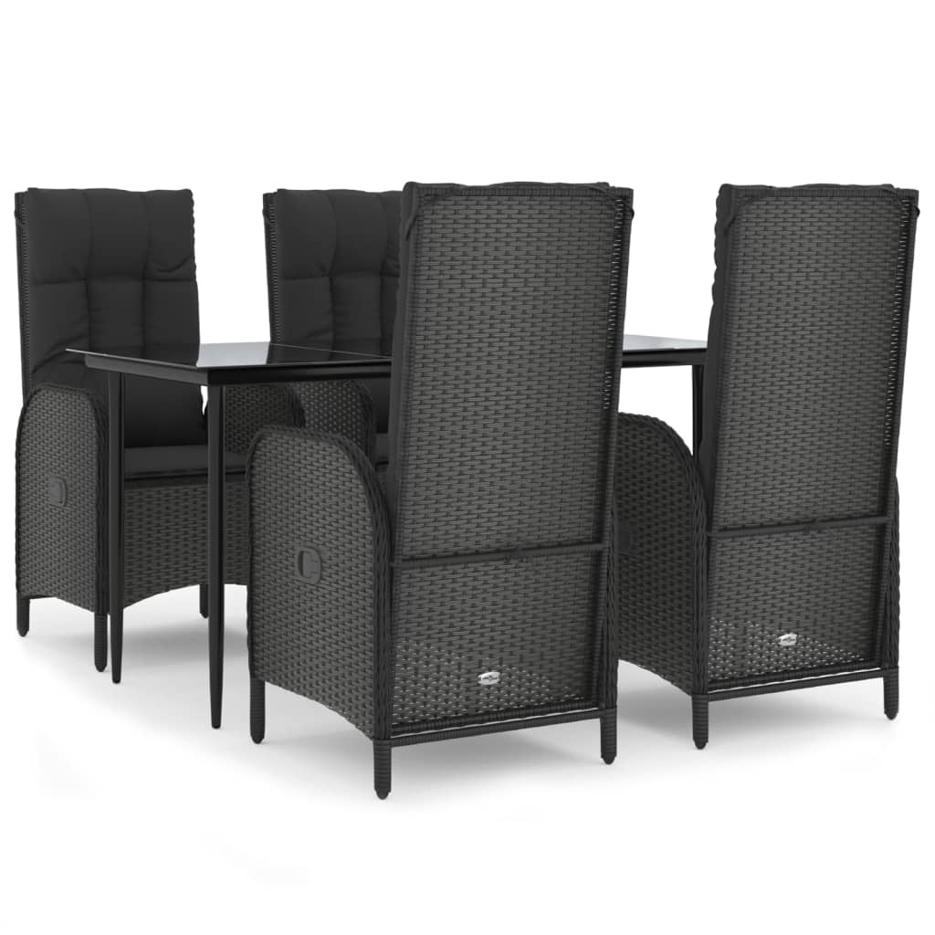 Set da Pranzo da Giardino 5 pz Nero con Cuscini in Polyrattan | homemem39