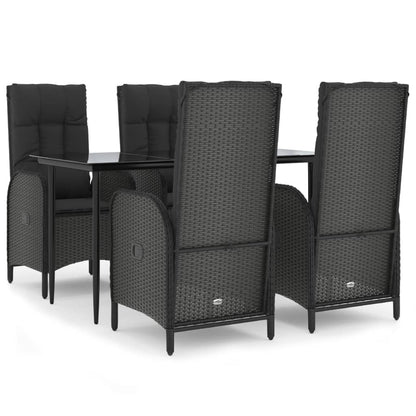 Set da Pranzo da Giardino 5 pz Nero con Cuscini in Polyrattan | homemem39