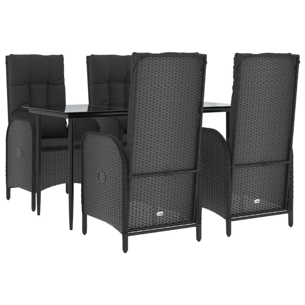 Set da Pranzo da Giardino 5 pz Nero con Cuscini in Polyrattan | homemem39