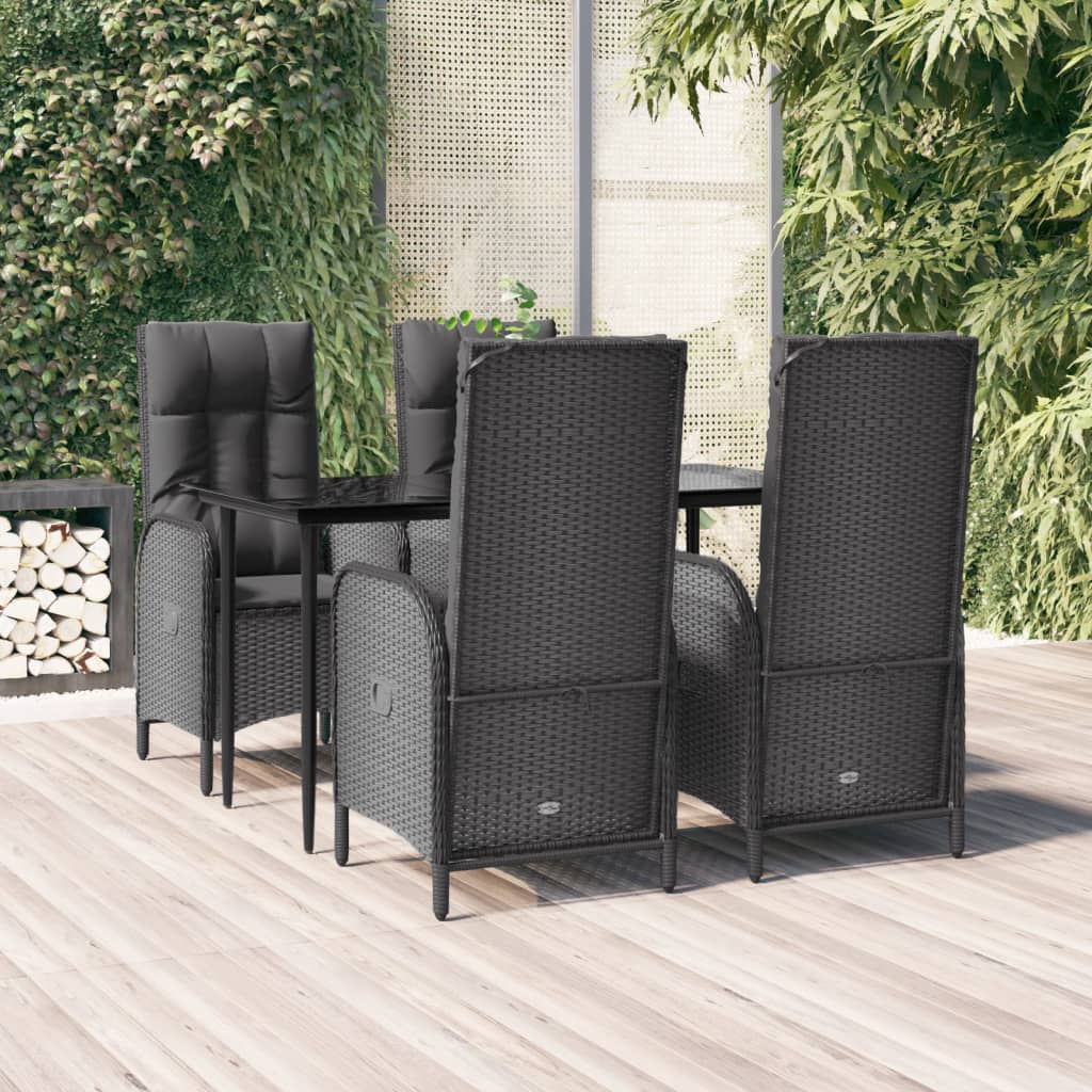 Set da Pranzo da Giardino 5 pz Nero con Cuscini in Polyrattan | homemem39