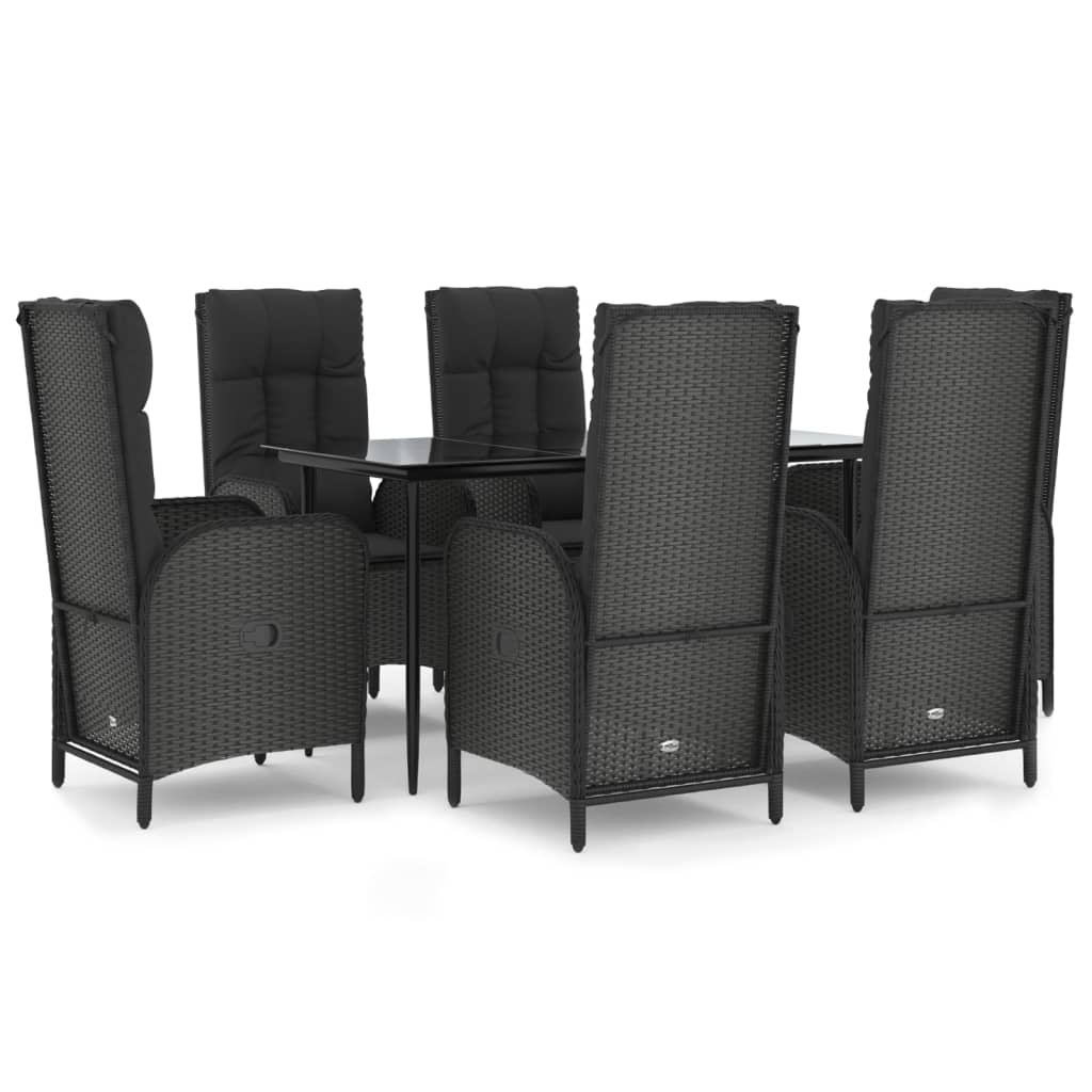 Set da Pranzo da Giardino 7 pz Nero con Cuscini in Polyrattan | homemem39