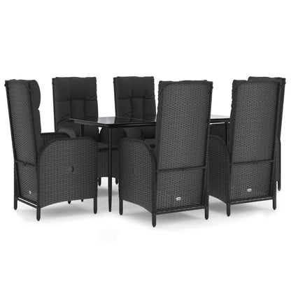 Set da Pranzo da Giardino 7 pz Nero con Cuscini in Polyrattan | homemem39