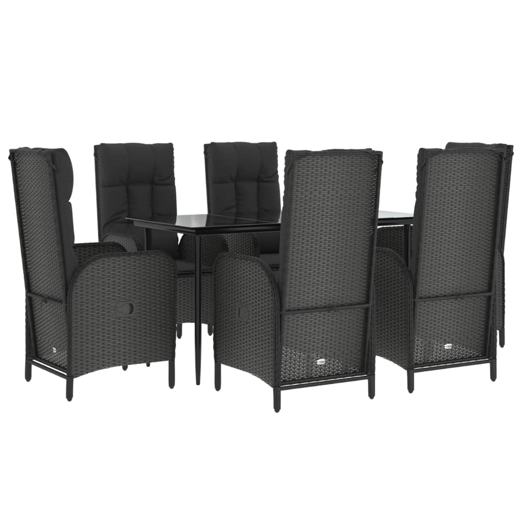 Set da Pranzo da Giardino 7 pz Nero con Cuscini in Polyrattan | homemem39