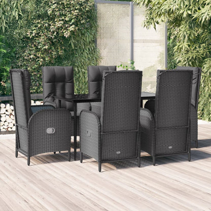 Set da Pranzo da Giardino 7 pz Nero con Cuscini in Polyrattan | homemem39
