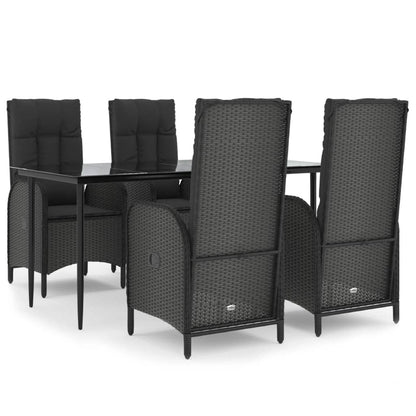 Set da Pranzo da Giardino 5 pz Nero con Cuscini in Polyrattan | homemem39