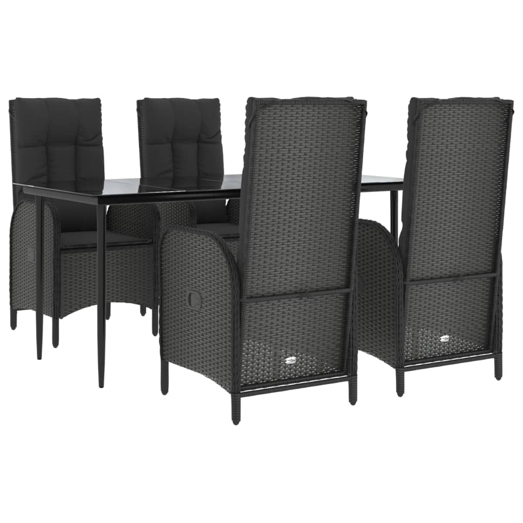 Set da Pranzo da Giardino 5 pz Nero con Cuscini in Polyrattan | homemem39