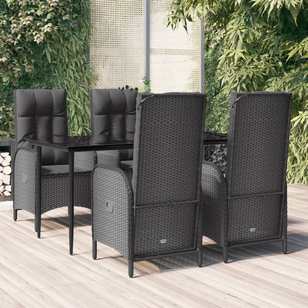 Set da Pranzo da Giardino 5 pz Nero con Cuscini in Polyrattan | homemem39